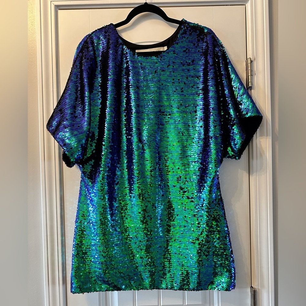 NWOT Fame and Partners Iridescent Sequin Dress with Dolman Sleeves Size 2